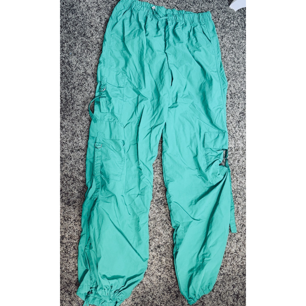 Love Tree Parachute Cargo Pants Nylon L Kelly Green Pockets Utility Streetwear - Picture 2 of 9
